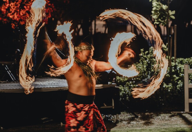 Polynesian fire knife dancing at Turtle Bay Resort in Hawaii